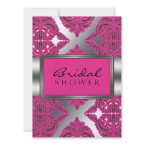 Ornate Damask Pink, Black, Silver Invitation