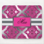 Ornate Damask Pink, Black, Silver Mouse Pads