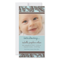 Ornate Floral (Brown/Blue) Birth Announcement