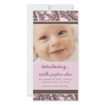 Ornate Floral (Brown/Pink) Birth Announcement
