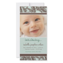 Ornate Floral (Brown/Sage) Birth Announcement