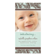 Ornate Floral (Brown/Sage) Birth Announcement Photo Greeting Card