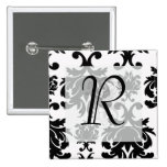 ornate formal black white damask buttons