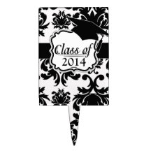ornate formal black white damask cake pick