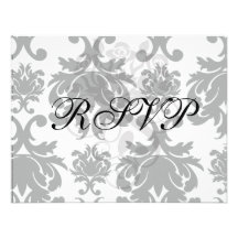 ornate formal black white damask custom invites