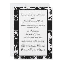 ornate formal black white damask design custom invitations
