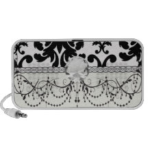 ornate formal black white damask design mini speaker
