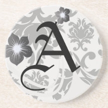 ornate formal black white damask drink coasters