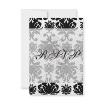ornate formal black white damask invitation