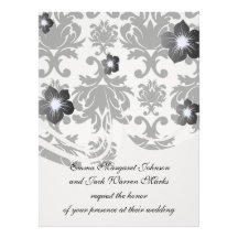 ornate formal black white damask invitations