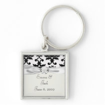 ornate formal black white damask keychains