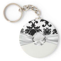 ornate formal black white damask key chains