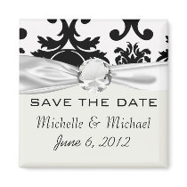 ornate formal black white damask magnets
