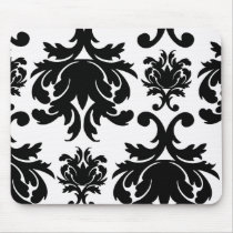 ornate formal black white damask mouse mats