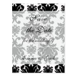 ornate formal black white damask post card