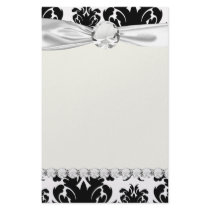 ornate formal black white damask custom stationery