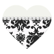 ornate formal black white damask heart sticker