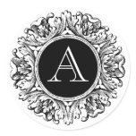 Ornate Frame Monogrammed Seal, Black & White stickers