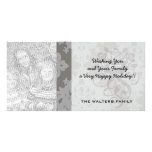 ornate grey diamond damask design photo cards