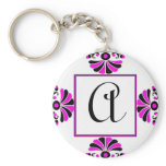 Ornate Pink Monogram Letter A Keychain