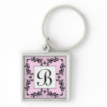 Ornate Pink Monogram Letter B Keychain