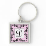 Ornate Pink Monogram Letter D Keychain
