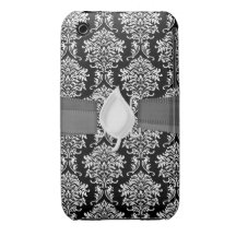 ornate white and black damask classic iPhone 3 cover