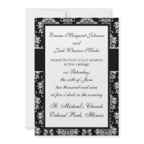 ornate white and black damask classic design personalized invites