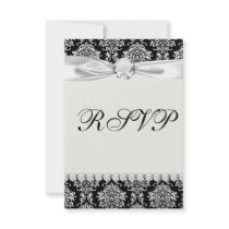 ornate white and black damask classic invite