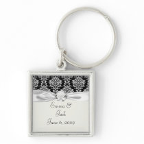 ornate white and black damask classic keychains