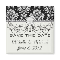 ornate white and black damask classic magnet