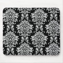 ornate white and black damask classic mousemats