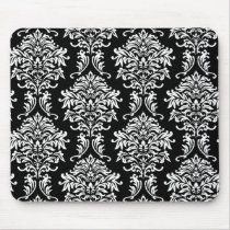 ornate white and black damask classic mousemats