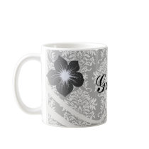 ornate white and black damask classic coffee mugs