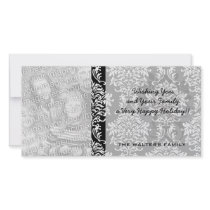 ornate white and black damask classic customized photo card
