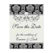 ornate white and black damask classic postcard