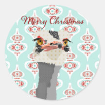 Ostrich Art Christmas Sticker