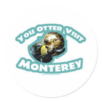 Otter visit Monterey Round Stickers