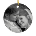 Our First Christmas Black Damask Photo Ornament