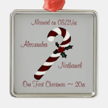 "Our First Christmas" - Red Candy Cane [b] Christmas Tree Ornament
