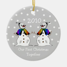 Our First Christmas Together 2010 (GLBT Snowwomen) Christmas Tree Ornaments