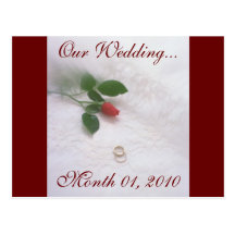 Our Wedding Pretty Red Rose and Rings Post Card