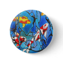"Out Of The Blue" Koi Fish Art Painting! Pinback Buttons