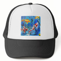 "Out Of The Blue" Koi Fish Art Painting! Hats