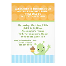 Out of this World Boys Alien Birthday Party Personalised Invite