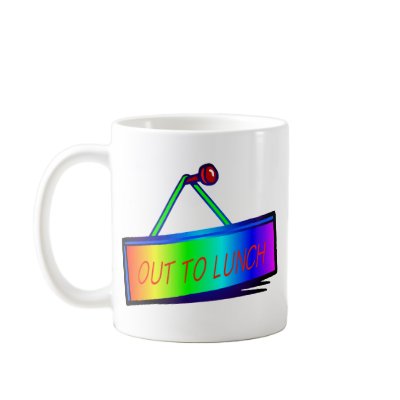 Out to lunch sign theme mug by Fanattic