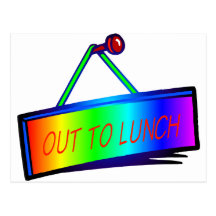 Out to lunch sign theme postcards