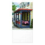 Outdoor Cafe With Chequered Tablecloths photo cards
