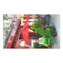 Outdoor Cafe With Red Umbrellas Rectangular Sticker