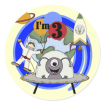 Outer Space 3rd Birthday Tshirts and Gifts Round Stickers